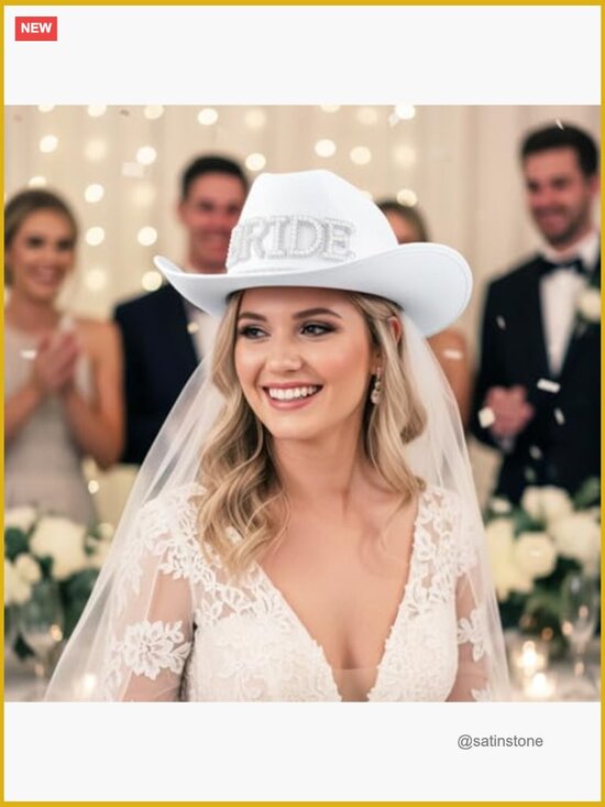 Cowboy Hat with Veil Bachelorette Party Wedding Bridal Shower Bride to Be Gift main image 3